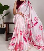 Women'S Softy Silk With Floral Print Saree And Blouse Piece