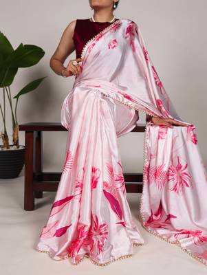 Women'S Softy Silk With Floral Print Saree And Blouse Piece 2