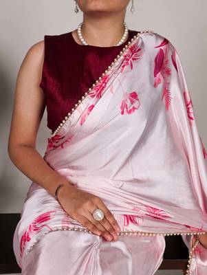 Women'S Softy Silk With Floral Print Saree And Blouse Piece 3
