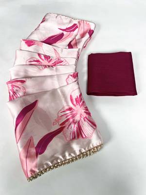 Women'S Softy Silk With Floral Print Saree And Blouse Piece 4