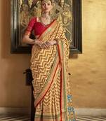 Elora Soft Silk Chevron Pattern With Foil Printed Patola Saree (Mustard)