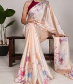 Women'S Softy Silk With Floral Print Saree And Blouse Piece