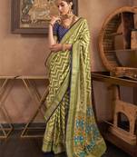 Elora Soft Silk Chevron Pattern With Foil Printed Patola Saree (Mehendi Green)