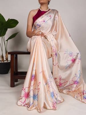 Women'S Softy Silk With Floral Print Saree And Blouse Piece 2