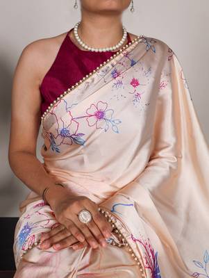 Women'S Softy Silk With Floral Print Saree And Blouse Piece 3
