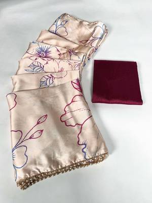 Women'S Softy Silk With Floral Print Saree And Blouse Piece 4