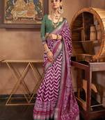 Elora Soft Silk Chevron Pattern With Foil Printed Patola Saree (Magenta)