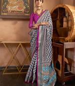 Elora Soft Silk Chevron Pattern With Foil Printed Patola Saree (Grey)
