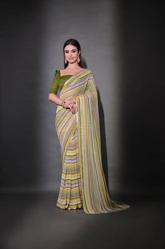 Multi Color Sequins Georgette Saree 