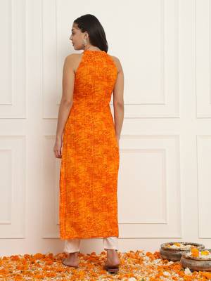 Yellow bandhani straight kurta set 4