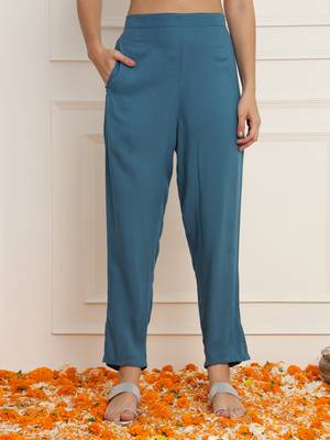 Sky blue silk indo-western straight kurta set 3