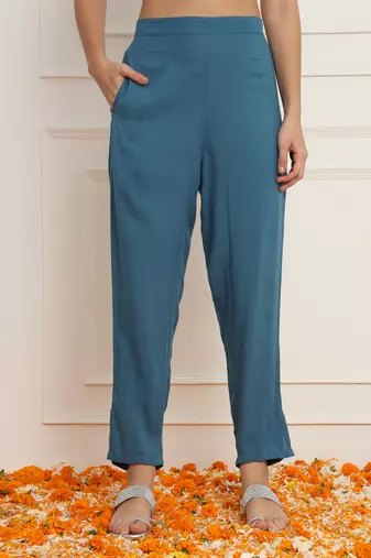 Sky blue silk indo-western straight kurta set