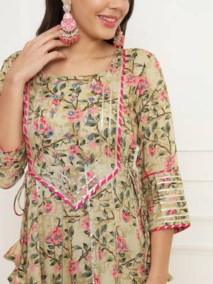 Beige floral anarkali suit set with dupatta 2