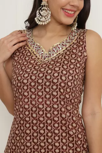 Women floral brown sharara set with dupatta
