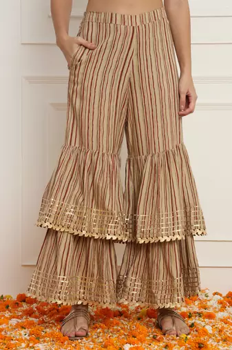Women floral brown sharara set with dupatta