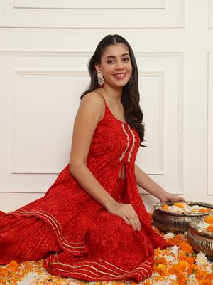 Red bandhani peplum top with sharara pants set 2