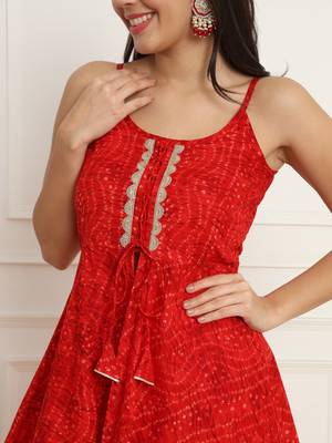 Red bandhani peplum top with sharara pants set 3