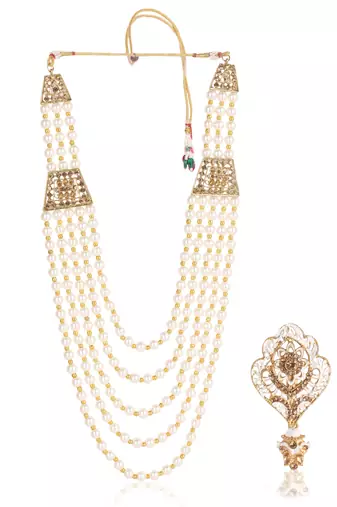   pearl beads dulha groom sherwani mala for   for wedding | layered mala | perfect for groom