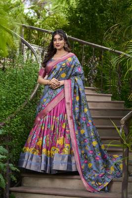 Multicolour Silk Kalamkari Printed Lehenga Choli  6