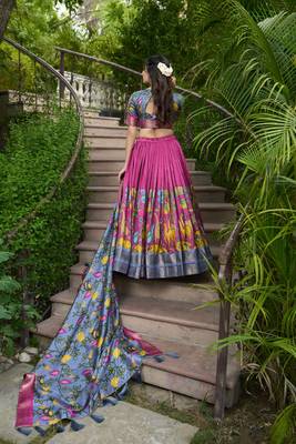 Multicolour Silk Kalamkari Printed Lehenga Choli  7