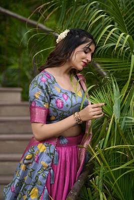 Multicolour Silk Kalamkari Printed Lehenga Choli  8