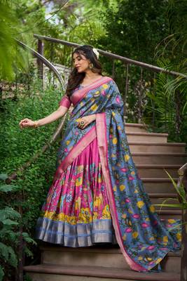 Multicolour Silk Kalamkari Printed Lehenga Choli  9