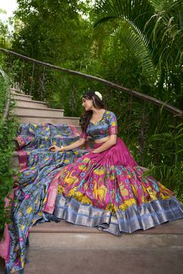 Multicolour Silk Kalamkari Printed Lehenga Choli  10