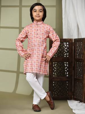 Pink embellished cotton kurta pajama set for boys party,wedding outfits traditional wear 1