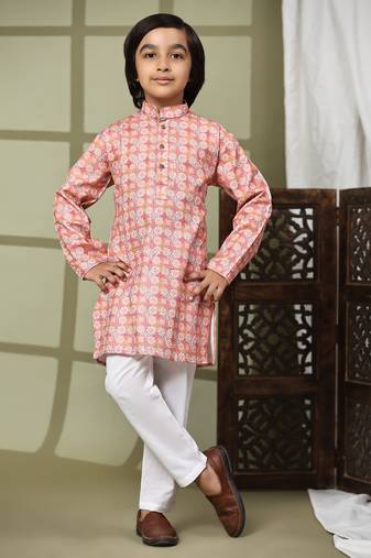 Pink embellished cotton kurta pajama set for boys party,wedding outfits traditional wear