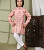 Pink embellished cotton kurta pajama set for boys party,wedding outfits traditional wear