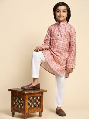 Pink embellished cotton kurta pajama set for boys party,wedding outfits traditional wear 2