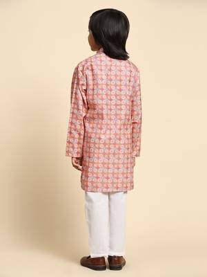 Pink embellished cotton kurta pajama set for boys party,wedding outfits traditional wear 3