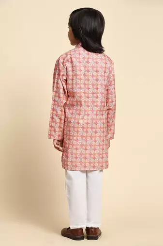 Pink embellished cotton kurta pajama set for boys party,wedding outfits traditional wear