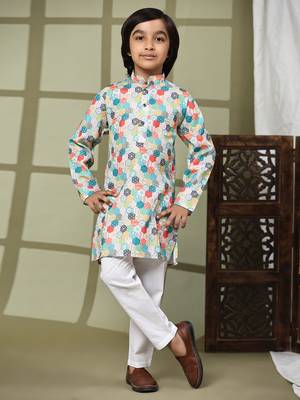 Green embellished cotton kurta pajama set for boys party,wedding outfits traditional wear 1