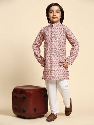Brown embellished cotton kurta pajama set for boys party,wedding outfits traditional wear 2