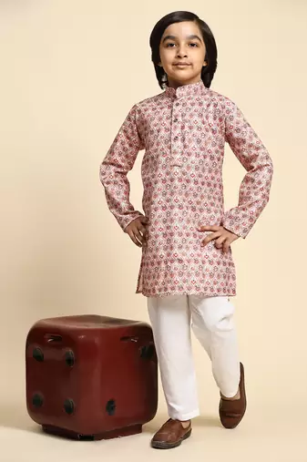 Brown embellished cotton kurta pajama set for boys party,wedding outfits traditional wear