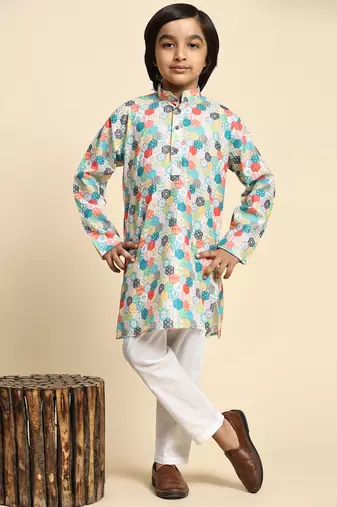 Green embellished cotton kurta pajama set for boys party,wedding outfits traditional wear