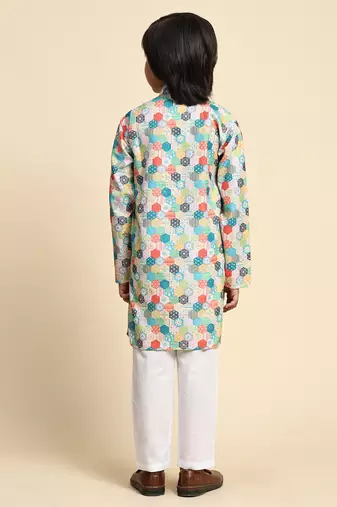Green embellished cotton kurta pajama set for boys party,wedding outfits traditional wear