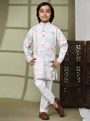Pink embellished cotton kurta pajama set for boys party,wedding outfits traditional wear 1