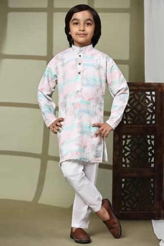 Pink embellished cotton kurta pajama set for boys party,wedding outfits traditional wear