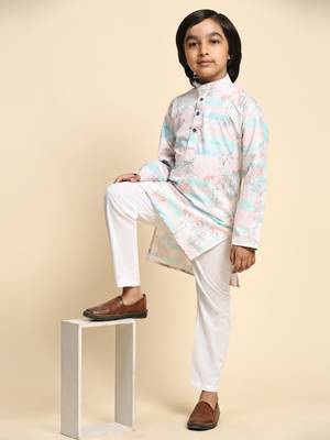 Pink embellished cotton kurta pajama set for boys party,wedding outfits traditional wear 2