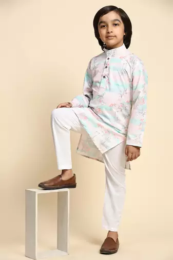 Pink embellished cotton kurta pajama set for boys party,wedding outfits traditional wear