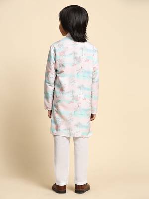 Pink embellished cotton kurta pajama set for boys party,wedding outfits traditional wear 3