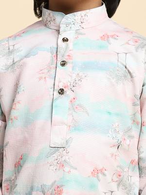 Pink embellished cotton kurta pajama set for boys party,wedding outfits traditional wear 4