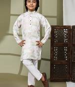 Green embellished cotton kurta pajama set for boys party,wedding outfits traditional wear
