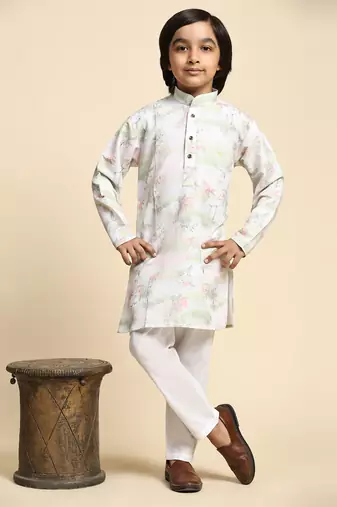 Green embellished cotton kurta pajama set for boys party,wedding outfits traditional wear