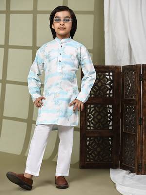 Blue embellished cotton kurta pajama set for boys party,wedding outfits traditional wear 1