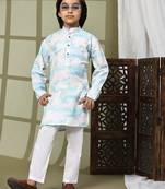 Blue embellished cotton kurta pajama set for boys party,wedding outfits traditional wear