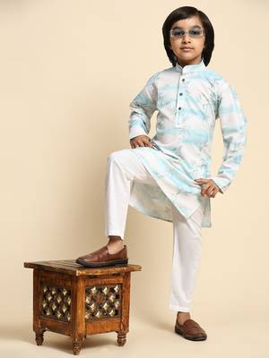 Blue embellished cotton kurta pajama set for boys party,wedding outfits traditional wear 2