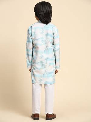 Blue embellished cotton kurta pajama set for boys party,wedding outfits traditional wear 4